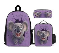 WECECE Book Pack Set Koala with Lunch Box Pencil Case 3D Animal for Teenagers 12-14 Years Year 7-8, Matching Carry Bundle for Secondary Classes and Travel