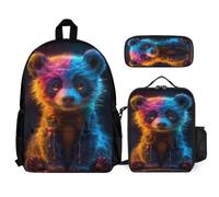 WECECE Book Pack Set Panda for Children Age 9 Year 4, Includes Lunch Box Animal Print and Pencil Case, Matching School Gear for Classes Family Day Trips and Sports