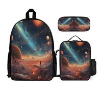 WECECE Book Pack Set Starry Sky for Children Age 9 Year 4, Includes Lunch Box Colourful and Pencil Case, Matching School Gear for Classes Family Day Trips and Sports