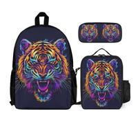WECECE Book Pack Set Tiger for Children Age 9 Year 4, Includes Lunch Box Animal Tiger and Pencil Case, Matching School Gear for Classes Family Day Trips and Sports