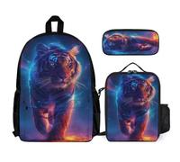 WECECE Book Pack Set Tiger for Children Age 9 Year 4, Includes Lunch Box Animal Tiger and Pencil Case, Matching School Gear for Classes Family Day Trips and Sports