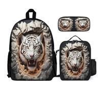 WECECE Book Pack Set Tiger with Lunch Box Pencil Case Animal Tiger for Teenagers 12-14 Years Year 7-8, Matching Carry Bundle for Secondary Classes and Travel