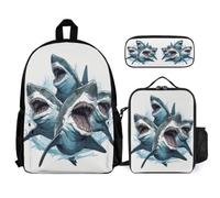 WECECE Book Pack Shark with Lunch Box Pencil Case for Children Age 6, Bookbag Sea Life School Supplies Bundle Year 7 for Primary Students Study Sessions and Travel