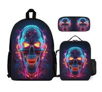 WECECE Book Pack Skeleton Set with Lunch Box Pencil Case Skull for Secondary Students Age 13 Year 8, Matching School Essentials for Sports Trips and Family Holidays