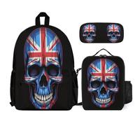 WECECE Book Pack Skull Set with Pencil Case and Lunch Bag for Kids Age 8, Bookbag Skeleton with Lunch Box Pencil Case Year 1 for Boys Outdoor Learning and Travel