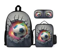 WECECE Book Pack Soccer Ball Set with Pencil Case and Lunch Bag for Kids 7-9 Years, Backpack Football 3 Piece Set Year 2-4 for Girls Daily Carry and Trips