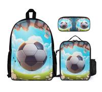 WECECE Book Pack Soccer Ball Set with Pencil Case and Lunch Bag for Kids Age 12, Bookbag Football 3 Piece Set Year 4-6 for Young Learners Sports Clubs and Holidays