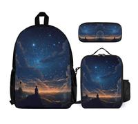 WECECE Book Pack Starry Sky 3pcs Set with Insulated Lunch Bag Colourful & Pencil Case for Girls Boys 7-9 Years Year 2-3, Student Carry Gear for Activities