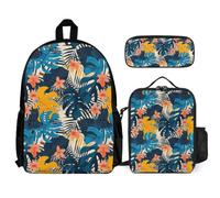 WECECE Book Pack Tropical Leaves 3 Piece Set for Children 8-10 Years, School Bag Botanical Print 3 Piece Set Year 1-2 for Young Learners Family Trips and Activities