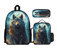 WECECE Book Pack Wolf 3 Piece Set for Children 8-10 Years, School Bag Animal Wolve 3 Piece Set Year 1-2 for Young Learners Family Trips and Activities