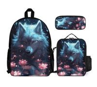 WECECE Book Pack Wolf School Supplies Bundle for Boys Age 6, Book Pack Animal Wolve with Pencil Case and Lunch Bag Year 5-7 for Young Learners Family Trips and Activities
