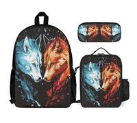 WECECE Book Pack Wolf School Supplies Bundle for Boys Age 6, Book Pack Animal Wolves with Pencil Case and Lunch Bag Year 5-7 for Young Learners Family Trips and Activities