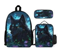 WECECE Book Pack Wolf with Pencil Case and Lunch Bag Wolve Animal for Boys Girls 12-14 Years Year 7-8, Secondary School Carry Bundle for Travel and Learning