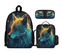 WECECE Book Pack Wolve 3 Piece Set for Children 8-10 Years, School Bag Animal Wolf 3 Piece Set Year 1-2 for Young Learners Family Trips and Activities