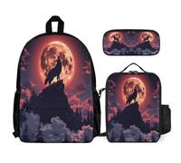 WECECE Book Pack Wolve 3pcs Set with Insulated Lunch Bag Animal Wolf & Pencil Case for Girls Boys 7-9 Years Year 2-3, Student Carry Gear for Activities