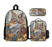 WECECE Book Pack Wolve 3pcs Set with Insulated Lunch Tote & Pencil Case for Students Age 11, Bookbag Animal Wolf 3 Piece Set Year 5 for Boys Outdoor Learning and Travel