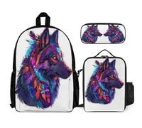 WECECE Book Pack Wolve Set with Lunch Box Pencil Case Animal Wolf for Secondary Students Age 13 Year 8, Matching School Essentials for Sports Trips and Family Holidays