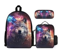 WECECE Book Pack Wolves 3pcs Set with Insulated Lunch Bag Animal Wolf & Pencil Case for Kids Age 9 Year 4, Matching School Essentials for Daily Activities and Travel