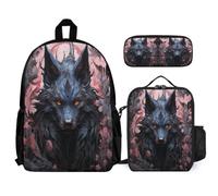 WECECE Book Pack Wolves 3pcs Set with Insulated Lunch Bag Animal Wolf & Pencil Case for Kids Age 9 Year 4, Matching School Essentials for Daily Activities and Travel