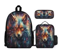 WECECE Book Pack Wolves School Supplies Bundle for Boys Age 6, Book Pack Animal Wolf with Pencil Case and Lunch Bag Year 5-7 for Young Learners Family Trips and Activities