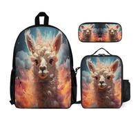 WECECE Bookbag Alpaca with Lunch Bag and Pencil Case for Children Age 6, School Backpack Animal Theme with Pencil Case and Lunch Bag Year 3 for Girls Family Trips Activities