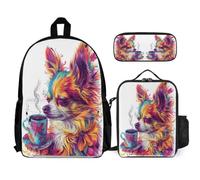 WECECE Bookbag Animal Print with Lunch Box Puppy Print Pencil Case for Kids 7-9 Years Year 2-3, Lightweight 3 Piece Student Carry Set for School Lessons Outdoor Activities and Travel