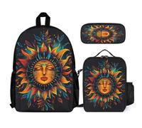 WECECE Bookbag Bohemian Sun School Supplies Bundle for Kids 7-9 Years, Backpack Sun God with Lunch Box Pencil Case Year 1-2 for Young Learners Family Trips and Activities