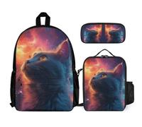WECECE Bookbag Cat School Supplies Bundle for Girls Age 12, School Bag Kitten with Pencil Case and Lunch Bag Year 3 for Young Learners Study Sessions and Travel