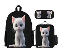WECECE Bookbag Cat Set with Pencil Case and Lunch Bag for Boys Age 10, Bookbag Kitten with Lunch Tote and Pencil Case Year 4 for Young Learners Sports Clubs Holidays