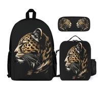 WECECE Bookbag Cheetah Set with Lunch Tote Leopard Animal Pencil Case for Students 12-14 Years Year 7-8, Organiser Bundle for Secondary School Trips and Daily Study