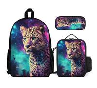 WECECE Bookbag Cheetah Set with Lunch Tote Leopard Animal Pencil Case for Students 12-14 Years Year 7-8, Organiser Bundle for Secondary School Trips and Daily Study