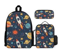 WECECE Bookbag Cosmos Set with Pencil Case and Lunch Bag for Children 7-9 Years, School Backpack Planet 3 Piece Set Year 3-5 for Girls Daily Carry and Trips