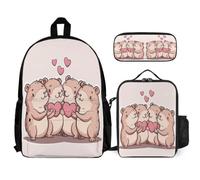 WECECE Bookbag Cute Guinea Pig Set with Pencil Case and Lunch Bag for Children 7-9 Years, School Backpack Animal 3 Piece Set Year 3-5 for Girls Daily Carry and Trips