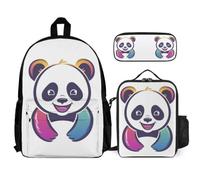 WECECE Bookbag Cute Panda with Lunch Bag and Pencil Case for Kids 9-11 Years, Backpack Animal Pattern with Pencil Case and Lunch Bag Year 6 for Boys Study Sessions Travel