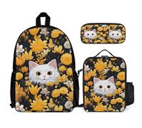 WECECE Bookbag Daisy 3 Piece Set for Kids Age 12, Backpack Flower with Lunch Tote and Pencil Case Year 4-6 for Young Learners Outdoor Learning and Travel