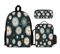 WECECE Bookbag Daisy with Lunch Box Pencil Case for Boys 10-12 Years, Backpack Flower School Supplies Bundle Year 3 for Boys Outdoor Learning and Travel