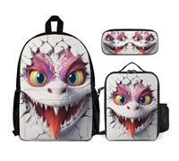 WECECE Bookbag Dinosaur with Lunch Tote Animal Pattern Pencil Case for Boys Girls 10-12 Years Year 5-6, Matching School Gear for Travel and Learning Sessions