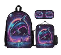 WECECE Bookbag Dolphin School Supplies Bundle for Kids 7-9 Years, Backpack Sea Creature with Lunch Box Pencil Case Year 1-2 for Young Learners Family Trips and Activities