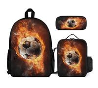 WECECE Bookbag Fire Basketball 3 Piece Set for Kids Age 12, Backpack Basketball with Lunch Tote and Pencil Case Year 4-6 for Young Learners Outdoor Learning and Travel