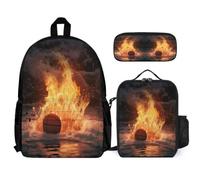 WECECE Bookbag Fire Basketball with Lunch Bag and Pencil Case for Kids 9-11 Years, Backpack Basketball with Pencil Case and Lunch Bag Year 6 for Boys Study Sessions Travel