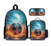 WECECE Bookbag Football School Supplies Bundle with Lunch Bag Soccer 3D and Pencil Case for Teenagers Age 7 Year 13, Matching Carry Set for Learning