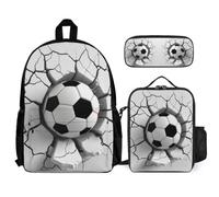 WECECE Bookbag Football Set with Pencil Case and Lunch Bag for Boys Age 10, Bookbag Soccer 3D with Lunch Tote and Pencil Case Year 4 for Young Learners Sports Clubs Holidays