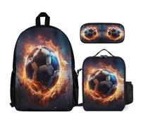 WECECE Bookbag Football Set with Pencil Case and Lunch Bag for Children 7-9 Years, School Backpack Soccer 3 Piece Set Year 3-5 for Girls Daily Carry and Trips