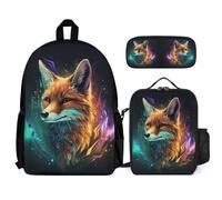 WECECE Bookbag Fox with Lunch Bag and Pencil Case for Kids 9-11 Years, Backpack Animal with Pencil Case and Lunch Bag Year 6 for Boys Study Sessions Travel