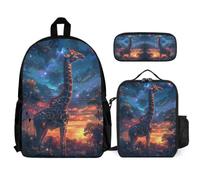 WECECE Bookbag Giraffe School Supplies Bundle for Children Age 8, Schoolbag Animal Theme School Supplies Bundle Year 1-2 for Young Learners Daily Carry and Trips