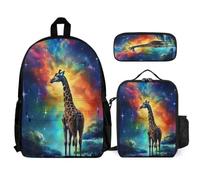 WECECE Bookbag Giraffe Set with Pencil Case and Lunch Bag for Boys Age 10, Bookbag Animal Print with Lunch Tote and Pencil Case Year 4 for Young Learners Sports Clubs Holidays