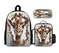 WECECE Bookbag Giraffe with Lunch Box Pencil Case for Boys 10-12 Years, Backpack Animal Theme School Supplies Bundle Year 3 for Boys Outdoor Learning and Travel