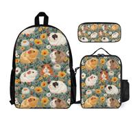 WECECE Bookbag Guinea Pig Set with Pencil Case and Lunch Bag for Boys Age 10, Bookbag Cute Little Animal with Lunch Tote and Pencil Case Year 4 for Young Learners Sports Clubs Holidays