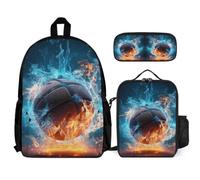 WECECE Bookbag Ice and Fire Basketball School Supplies Bundle for Children Age 8, Schoolbag Basketball School Supplies Bundle Year 1-2 for Young Learners Daily Carry and Trips