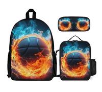 WECECE Bookbag Ice and Fire Basketball School Supplies Bundle for Kids 7-9 Years, Backpack Basketball with Lunch Box Pencil Case Year 1-2 for Young Learners Family Trips and Activities